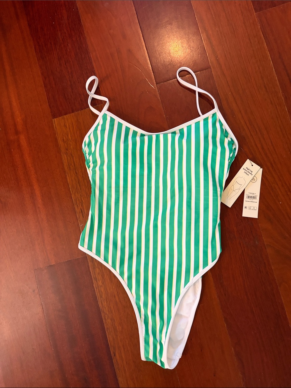 No Boundaries Green & White Striped One-Piece Swimsuit
